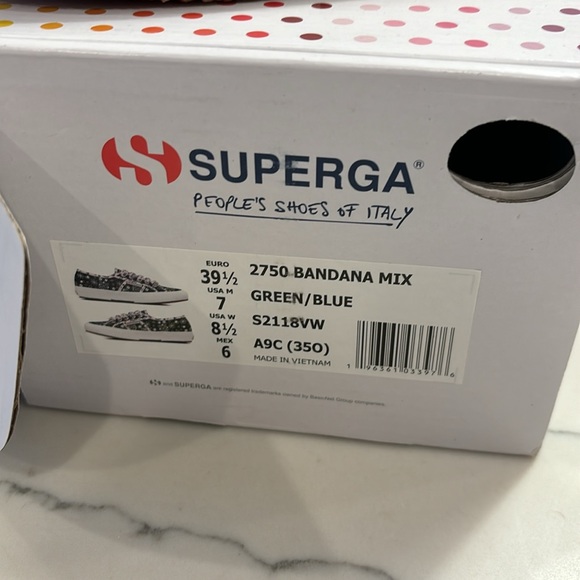 Brand new with box Superga bandana mix green/blue women sneakers size 39.5 - Picture 2 of 4